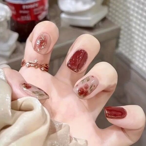 赤 花 フラワー ネイルチップ ネイルシール つけ爪 付け爪 3D爪 結婚式 ネイルアート デート