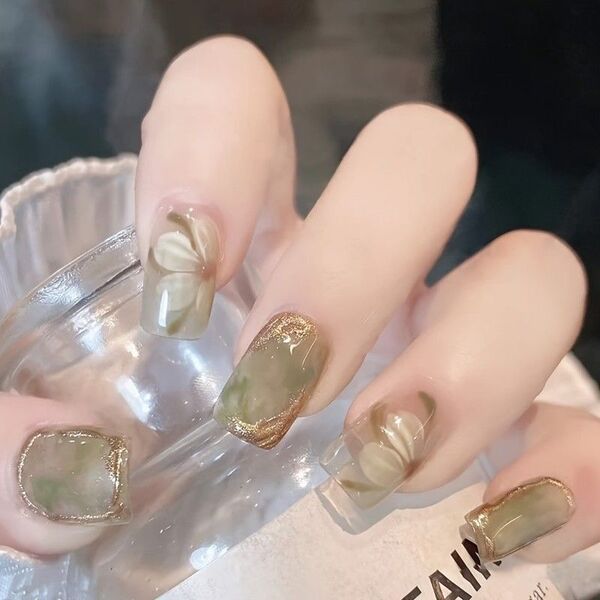 グリーン 緑 ネイルチップ ネイルシール つけ爪 花 付け爪 ネイル 結婚式 ネイルアート