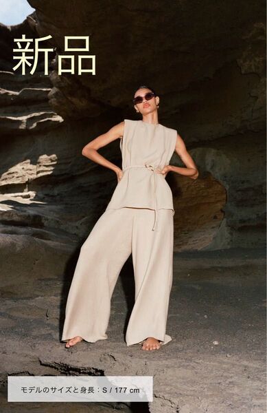 新品タグ付!ZARA ザラ*ショルダーパッドベルト付きトップス S