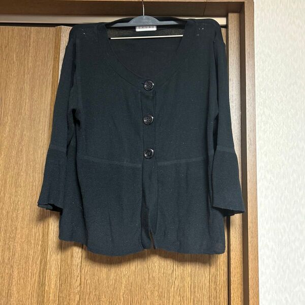 3L カーディガン 黒 七分袖 フレア袖