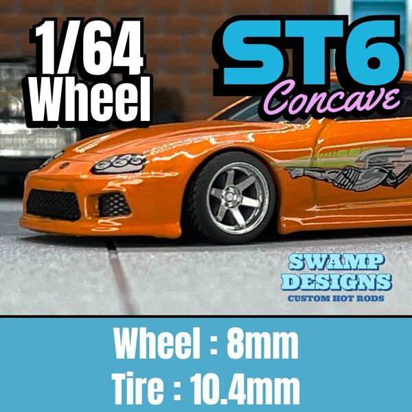 【ST6】 1/64ホイール 未塗装 1/64ミニカーカスタムホイール 10.4mmタイヤ&ホイールセット1/64 ホイール