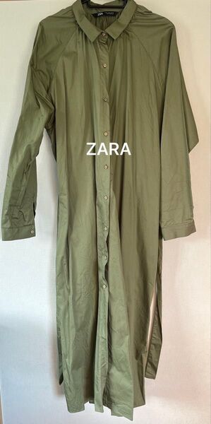 ザラ シャツワンピース カーキ