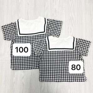 半袖Tシャツ Tシャツ セーラー襟 ギンガムチェック