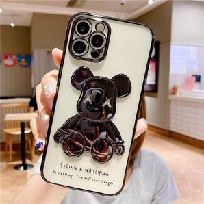 iPhoneケース iPhone12pro スマホケース カバー カウズくま kawsくま 黒 ブラック 韓国人気