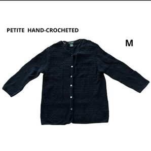 PETITE HAND-CROCHETED 七分袖カーディガン M 黒