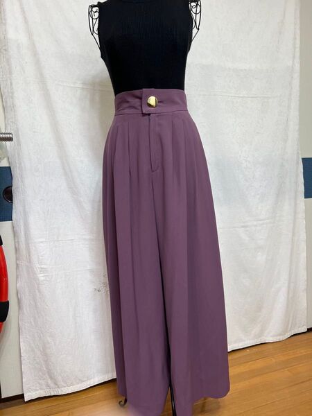 パープル ワイドパンツ レディース ハイウエスト