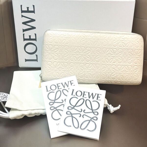 【美品★箱付】ロエベ 長財布 リピートアナグラム アイボリー ジップアラウンドウォレット