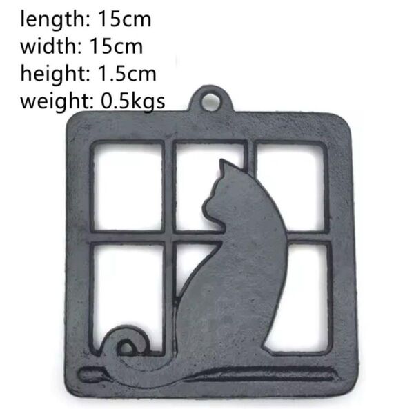 71 新品 鍋敷き 猫 レトロ アイアン アンティーク 古道具 鋳物 黒猫 ねこ ネコ