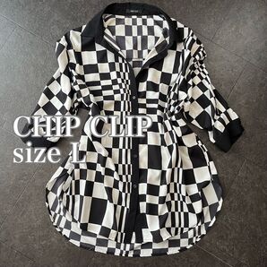 CHIP CLIPゆったりサイズモノクロ半袖シャツワンピース
