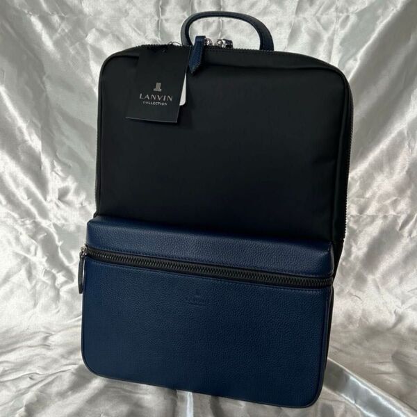 【新品 送料無料】LANVIN エクラ ビジネスリュック リュックサック 牛革 A4サイズ ブルー 定価¥38500