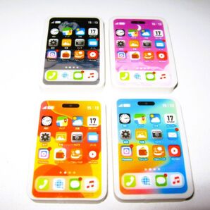 【スマホ消しゴム 4個セット】ブラック パープル オレンジ ブルー 黒 紫 青 プレゼント 子供 おもちゃ けしごむ 文房具 橙