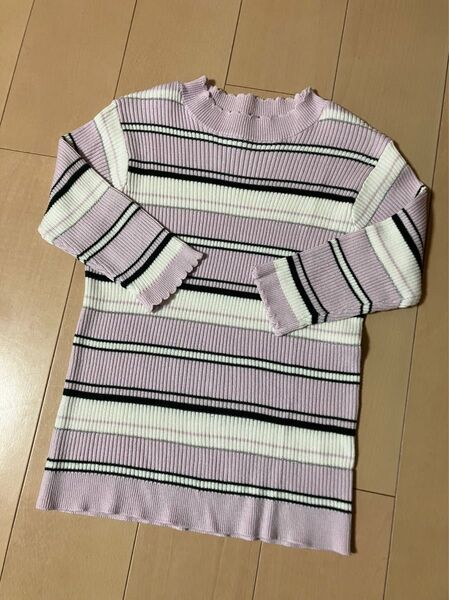 オリーブデオリーブ ボーダー柄ニット トップス ピンク 五?七分袖