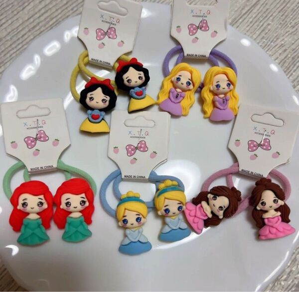 新品 キッズヘアゴム 5点セット 10本 可愛い ディズニープリンセス 白雪姫 アリエル ラプンツェル シンデレラ オーロラ