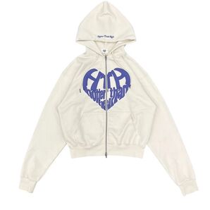 HTH heart logo zip hoodie オフ×ブルー