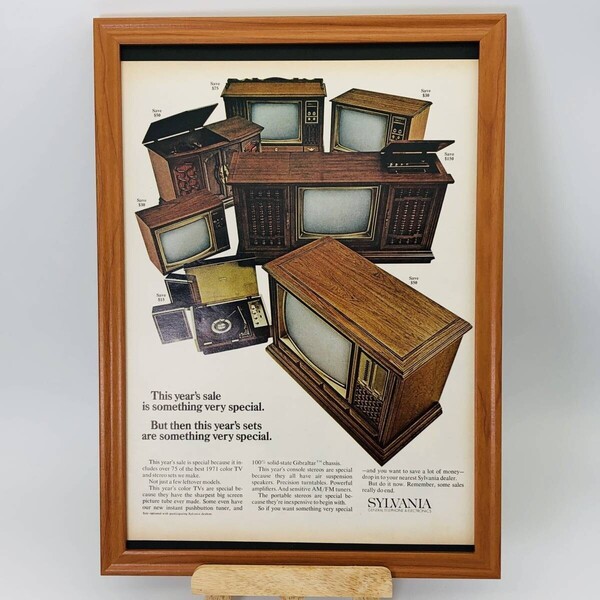 『 シルバニア テレビ 』ビンテージ 広告 60年代 フレーム 付 ポスター 当時物 額付 LIFE 雑誌 アンティーク