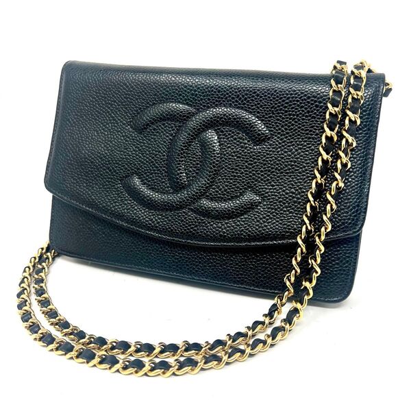 CHANEL シャネル キャビアスキン デカココ チェーンウォレット 長財布