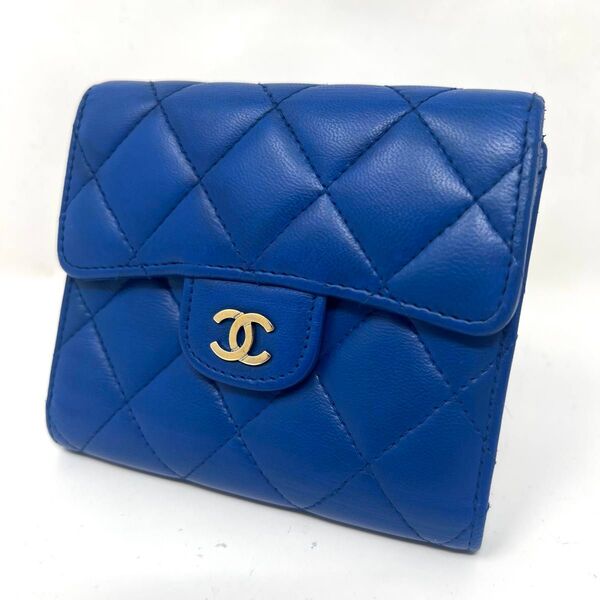 シャネル CHANEL ラムスキン マトラッセ 三つ折り財布 コンパクト財布
