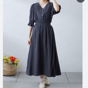 ロングワンピース ティアードワンピース パフスリーブ フリーサイズ
