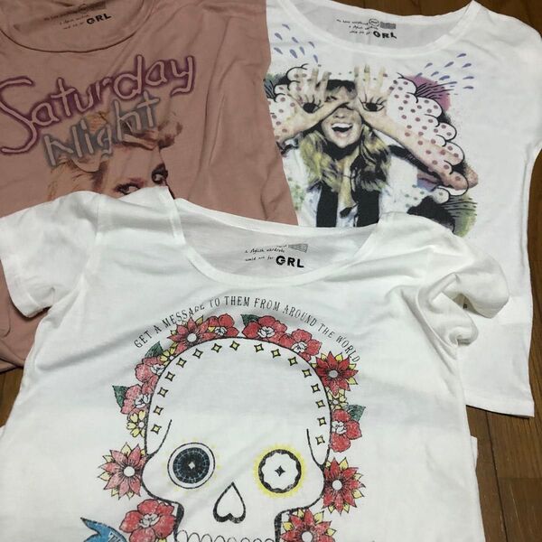 Tシャツ3枚セット 可愛いプリント フレンチ袖 半袖Tシャツ Mサイズ トップス