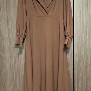 襟付きワンピース ブラウン ロングワンピース フレア