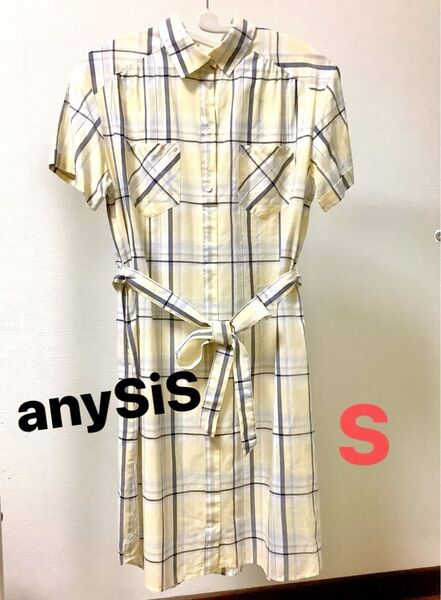 オンワード樫山 anySiS シャツワンピース 半袖 チェック柄 Sサイズ