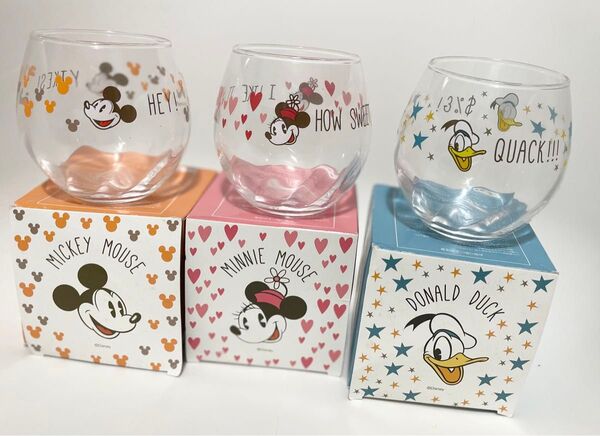 新品未使用 Disney グラス ガラスコップ 3個 ミニー ミッキー ドナルド