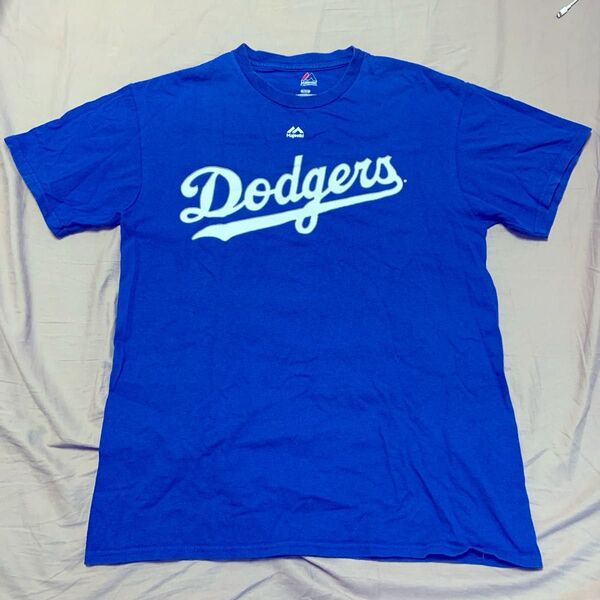 Dodgers Majestic製 ロゴTシャツ Mサイズ ブルー