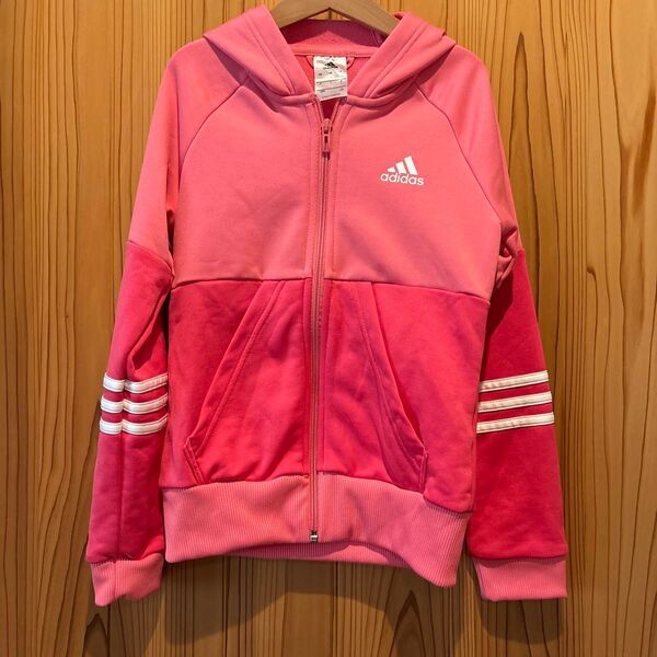adidas ジップアップパーカー ピンク 140