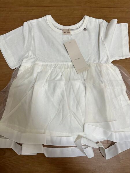 新品 petit main チュール付きTシャツ 110 白