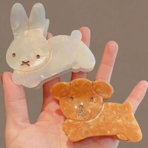 新品 ミッフィー スナッフィー ダイカット ヘアクリップ バレッタ ディックブルーナ うさぎ 犬 白 茶色 グッズ 雑貨マスコット