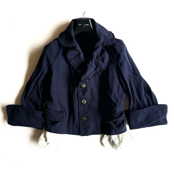 《美品》00's COMME des GARCONS コムデギャルソン ポリ縮 変形 ショート ジャケット ネイビー M