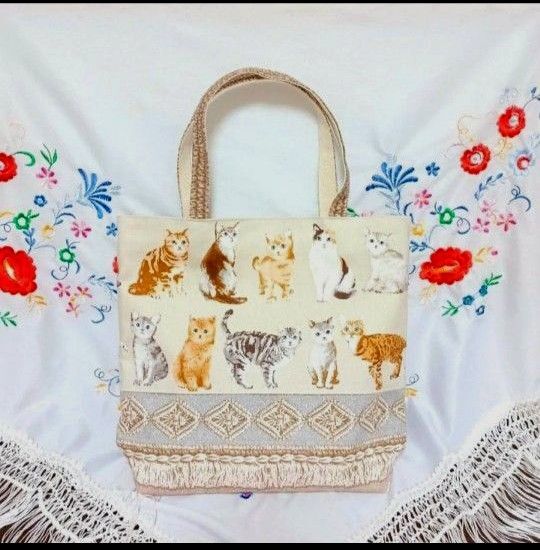 ⑤ランチバッグ トートバッグ ミニトート 手提げ 猫柄