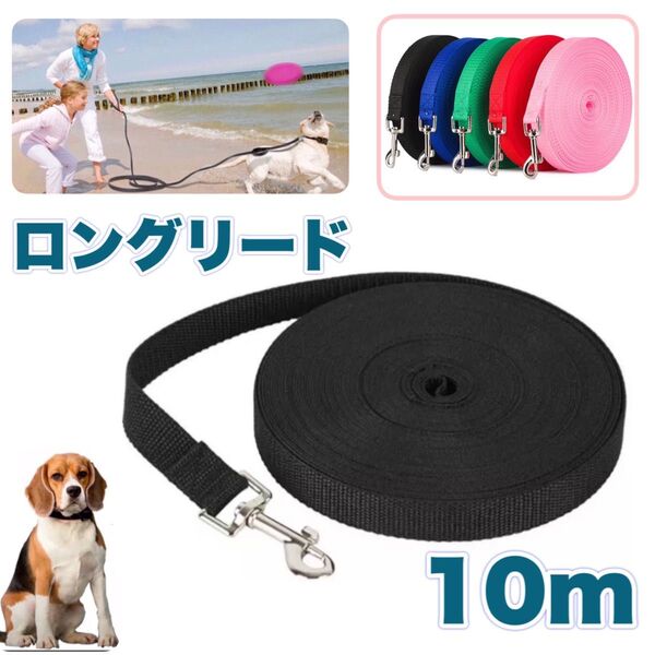 犬 リード 長い10m ロングリード 小型犬 中型犬 散歩 トレーニング 黒
