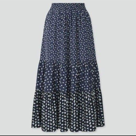 PAUL & JOE UNIQLO ティアードスカート ブルー 総柄 М