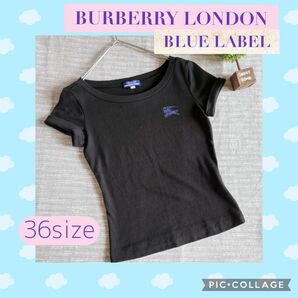 BURBERRY BLUE LABEL Tシャツ 36 黒 三陽商会 ホースマーク ブラック