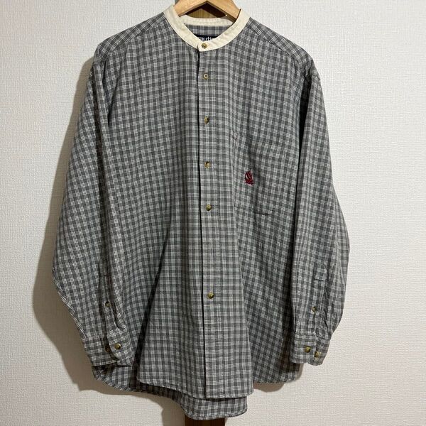 古着 90年代 ノーティカ 長袖シャツ ネルシャツ バンドカラー チェック柄 ビックサイズ 大きいサイズ ワンポイント 刺繍