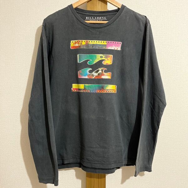 中古品 ビラボン billabong 長袖Tシャツ クルーネック ワンポイント ダメージ有 サンフェード サーフ系
