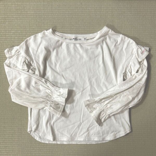 美品 春 秋 Noeil aime BeBe 長袖トップス フリル シャーリング 白 120