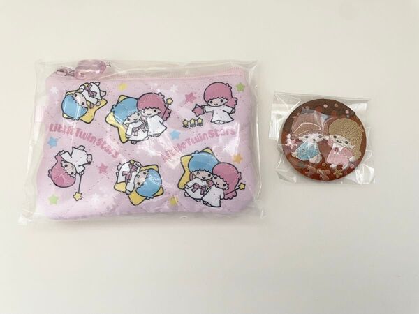 サンリオキャラクターズ リトルツインスターズ キキララ シークレットミニフラットポーチ 刺繍缶バッジ ポーチ キーホルダー ピンク