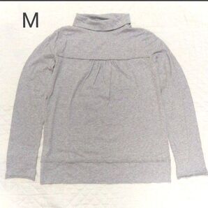 無印良品 ムラ糸天竺 切り替え タートルネック シャツ グレー 婦人 M