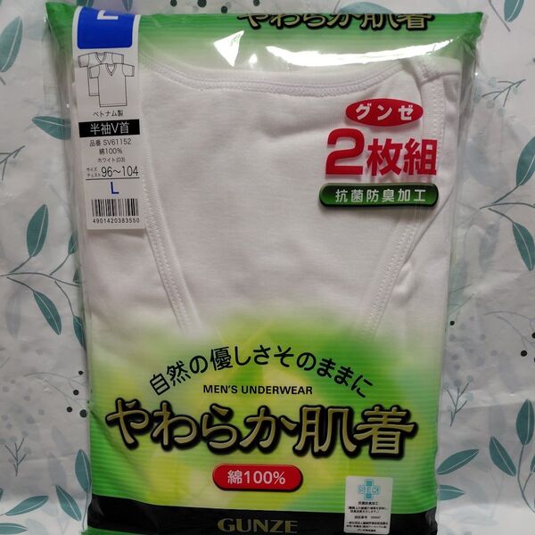 グンゼ やわらか肌着 綿100% 半袖V首シャツ ホワイト 抗菌防臭加工 Lサイズ 2枚