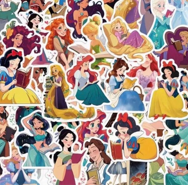 ディズニー プリンセス 防水ステッカー(PVC加工) 50枚 白雪姫 アリエル ラプンツェルなどなど♪ ネームシール1枚