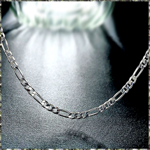 [NECKLACE] Silver Figaro Chain シルバー 6面 カット フィガロ チェーン ネックレス 3.6x700mm (13g) 【送料無料】