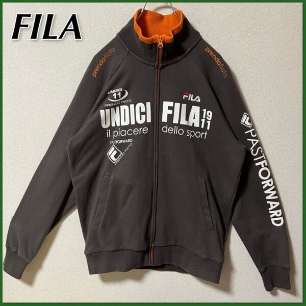 【FILA】 フィラ ロゴ プリント トラックジャケット ブラウン Lサイズ