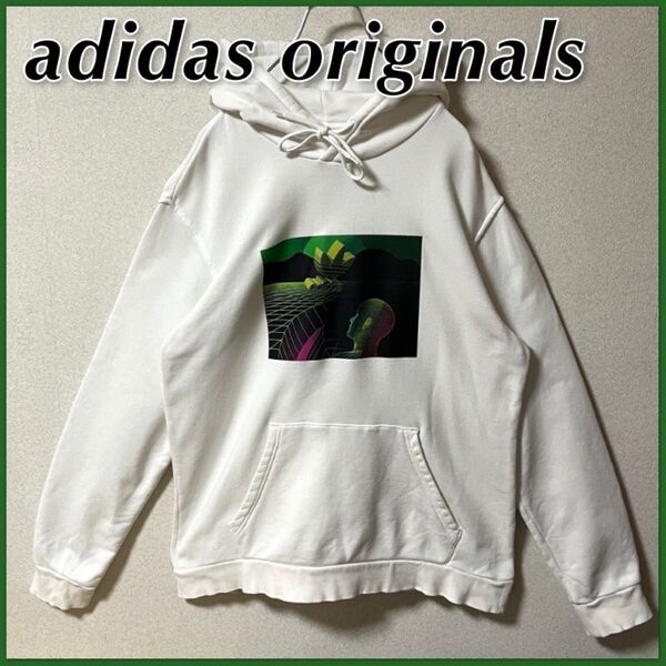 【adidas】 アディダスオリジナルス プルオーバーパーカー メンズ L 3Dデザイン ホワイト