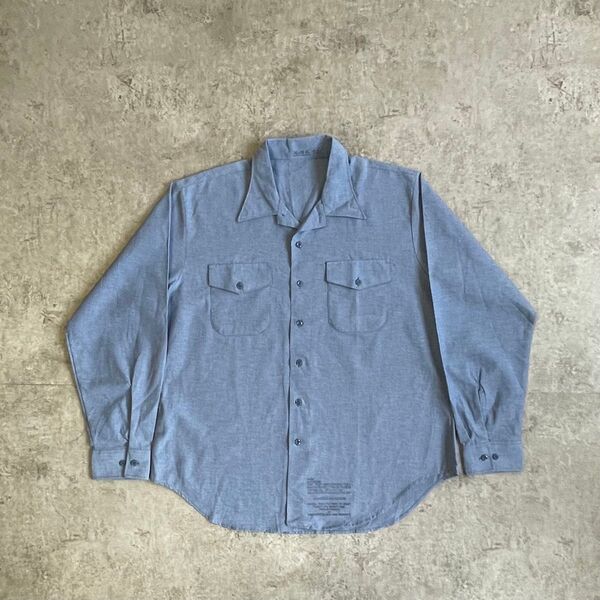 90s アメリカ海軍 水通り無し シャンブレー シャツ XL 長袖シャツ ネイビー