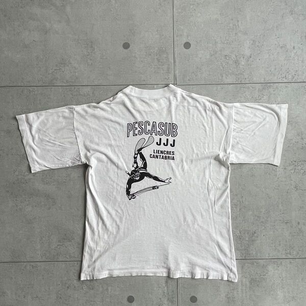 80s 90s Tシャツ メンズ M レディースL Pescasub JJJ ホワイト