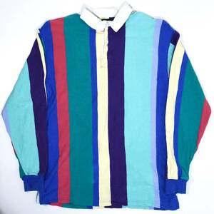USA製 90s LAND'S END Rugby Shirts L MADE IN USA Multi color ランズエンド ラガーシャツ マルチカラー クレイジーパターン