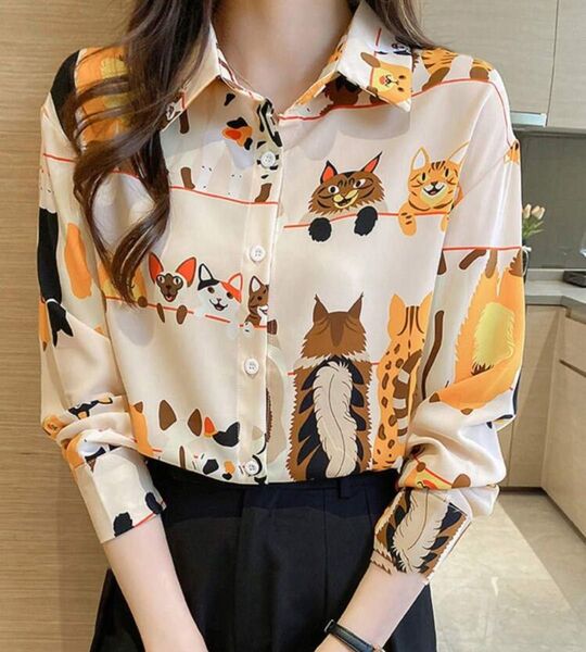 猫柄シャツ レディース 大きめ 猫グッズ
