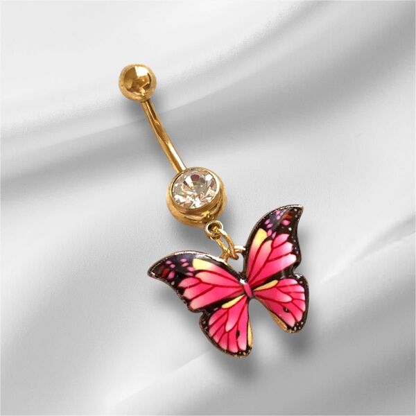 へそピアス ピンクバタフライ 蝶々 ボディピアス